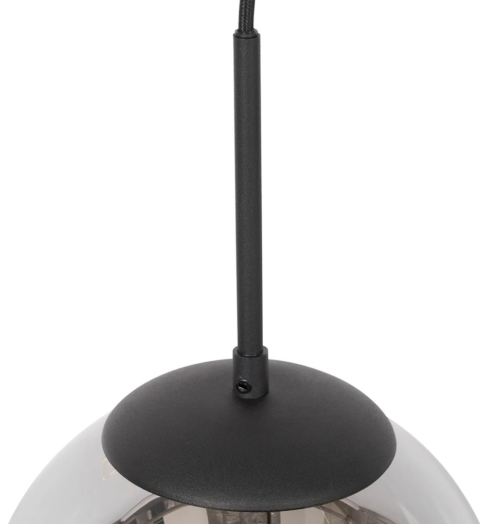 Art Deco hanglamp zwart met smoke glas incl. rail adapter 1-fase - Slimline Flore Art Deco