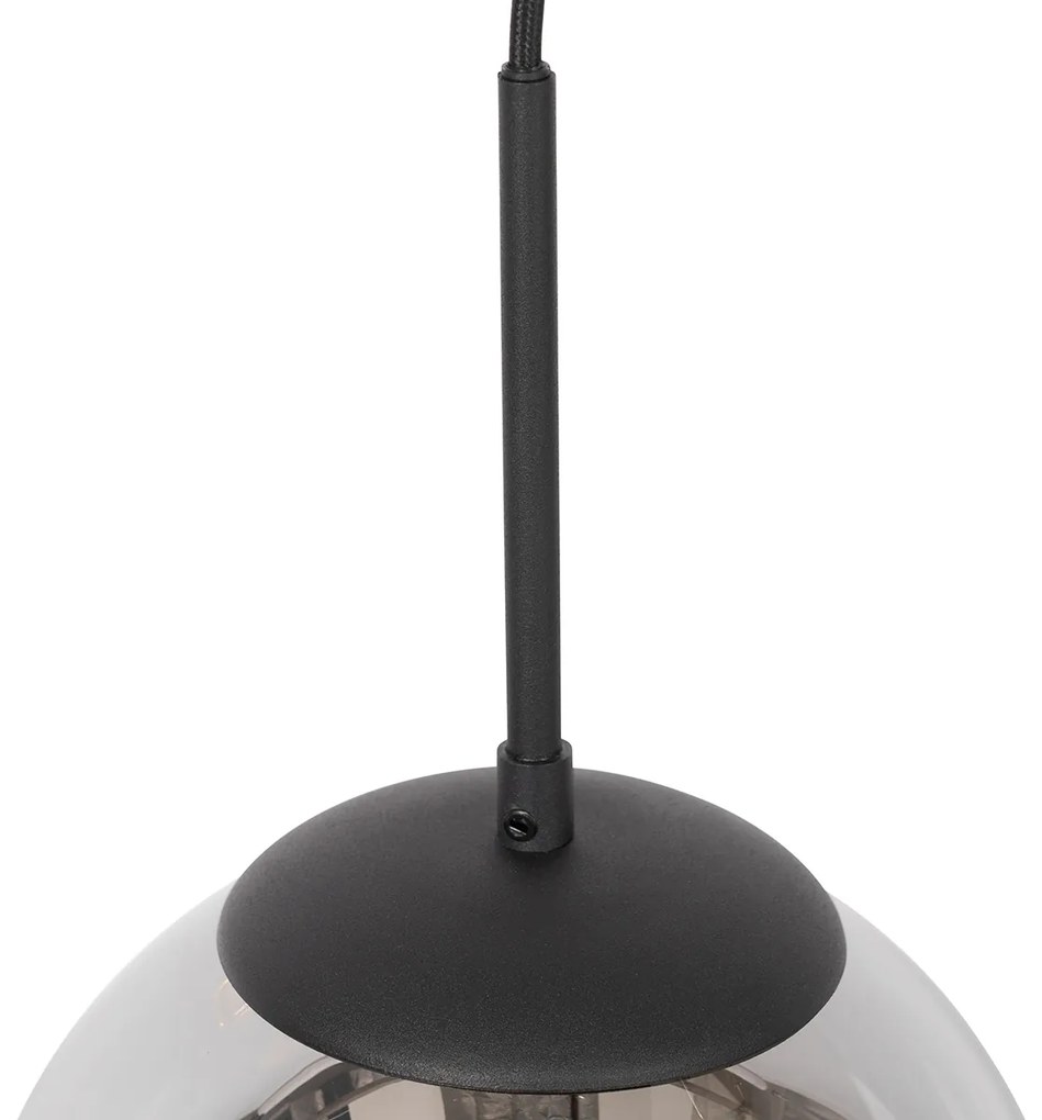 Candeeiro Pendente Art Deco Preto com Vidro Fumê Incl. Adaptador de Calha Monofásica - Slimline Flore
