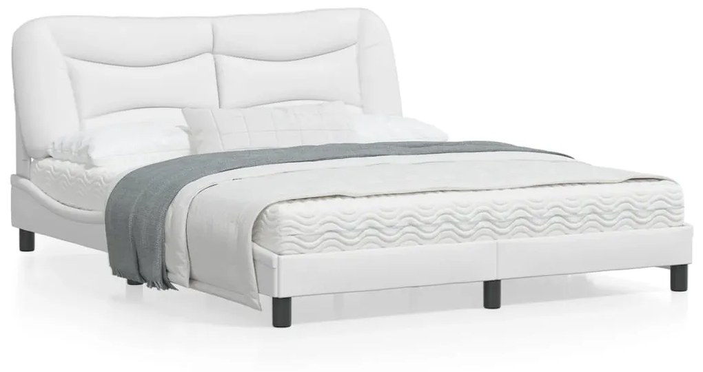 vidaXL Estrutura de cama c/ luzes LED 160x200 cm couro artif. branco