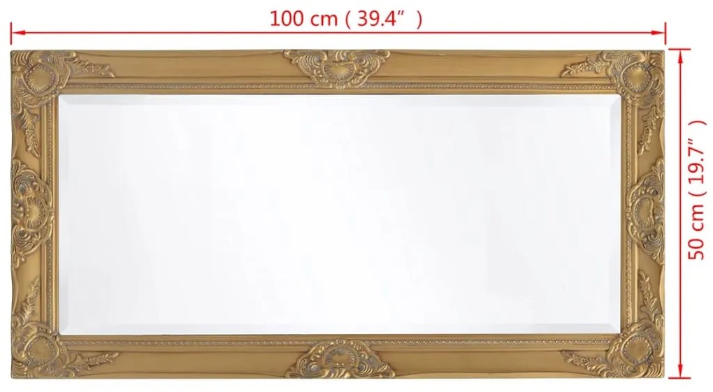 Espelho de parede em estilo barroco, 100x50 cm, dourado