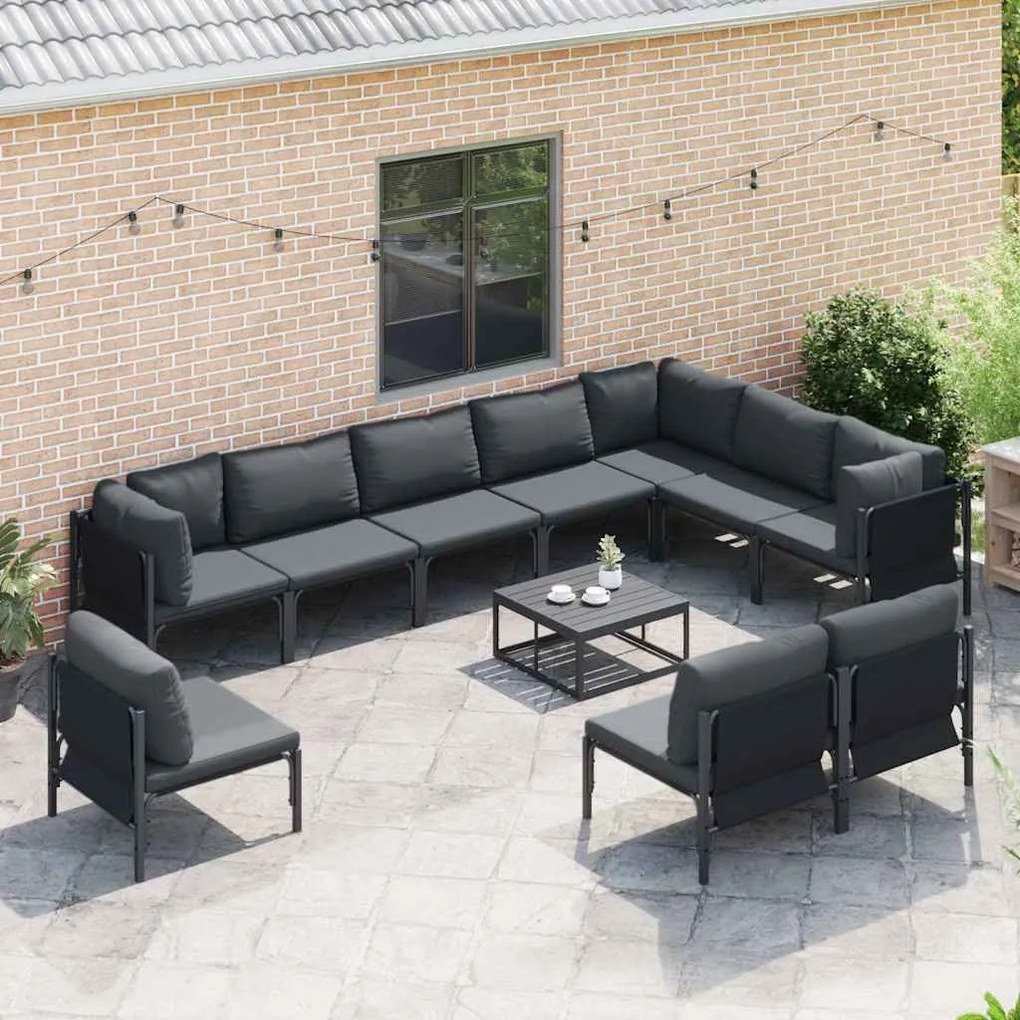 Conjunto de Sofá de Jardim 10 pcs Cinzento-escuro Aço