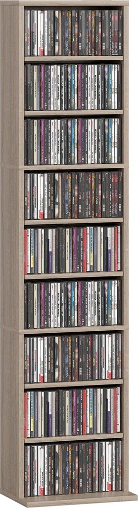 Estante para CDs e DVDs Suportes para CD Estreitos com 9 Compartimentos Prateleiras Ajustáveis 33x24x140 cm Madeira