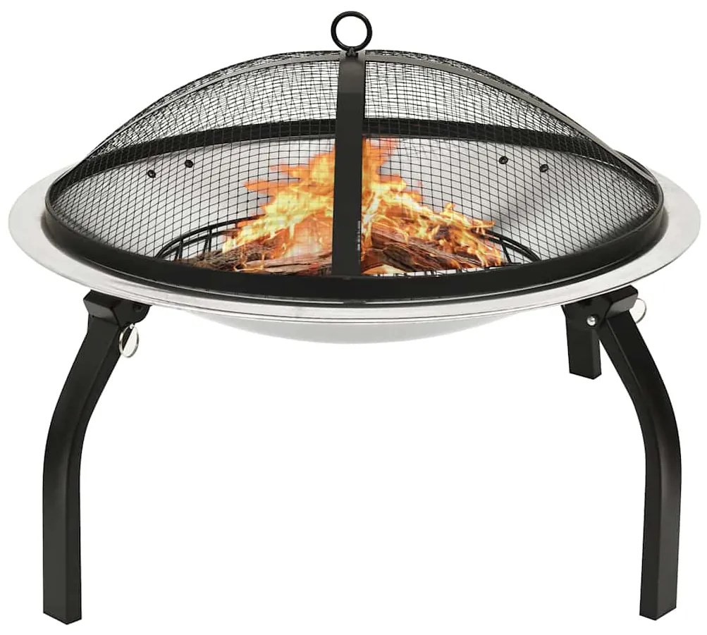 Braseira e barbecue 2-em-1 com atiçador 56x56x49 cm aço inox.