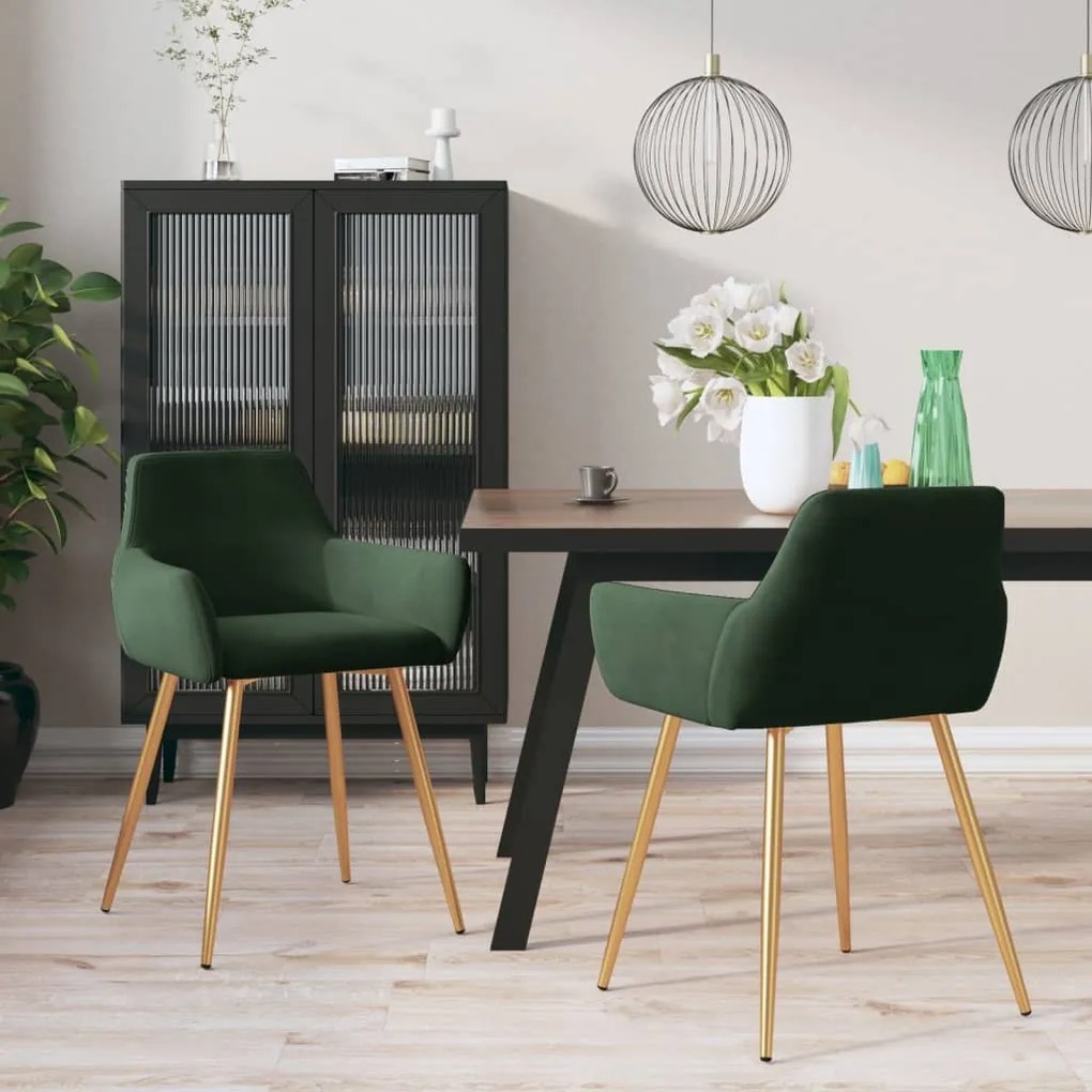 vidaXL Cadeiras de jantar 2 pcs veludo verde-escuro