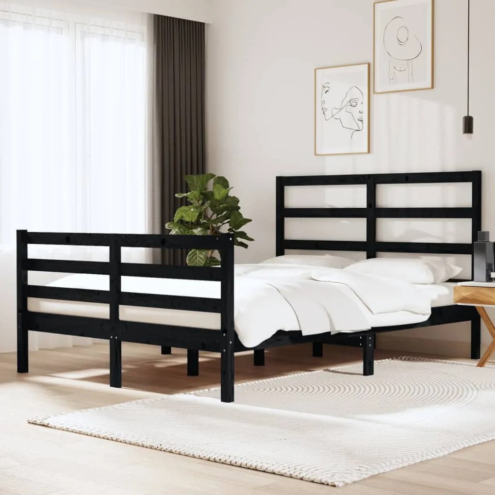 vidaXL Estrutura de cama 140x190 cm madeira de pinho maciça preto