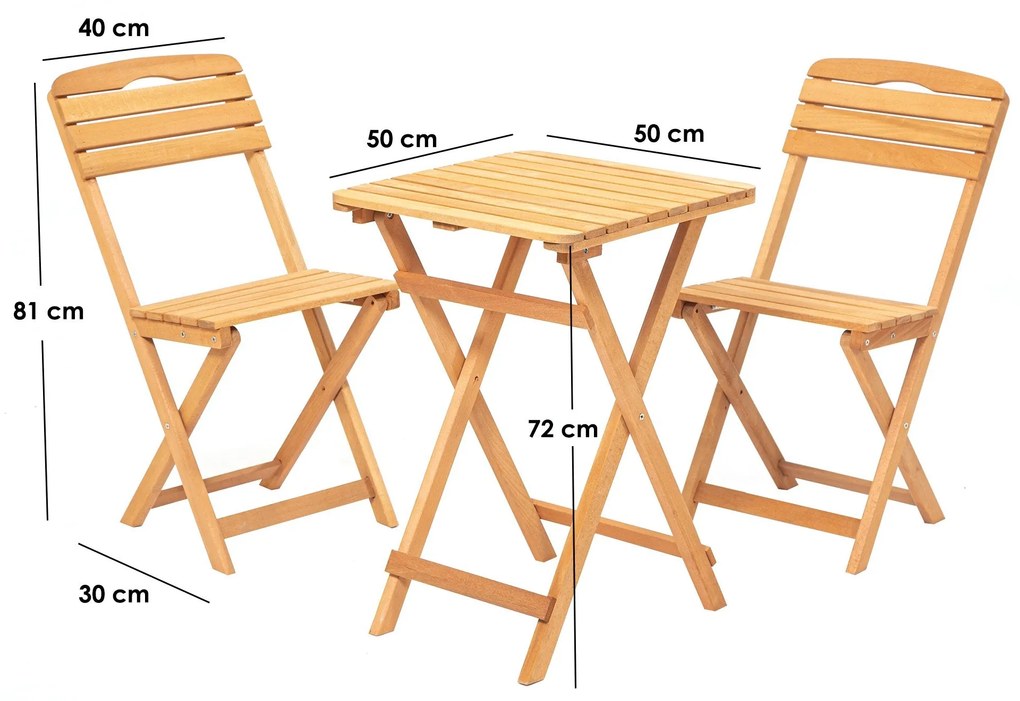 Conjunto de Mesa e Cadeiras de Jardim My001 – Castanho – Mesa 50x72x50