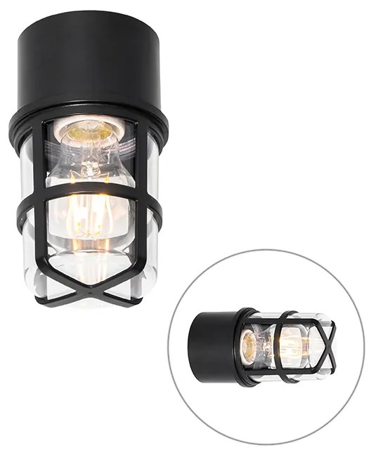Candeeiro de teto e parede preto com cúpula transparente IP54 - Kiki Moderno