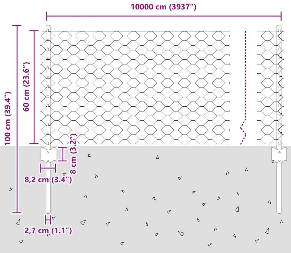 Postes de Cerca vidaXL 11 pcs U-Channel Cinza 60 cm Aço