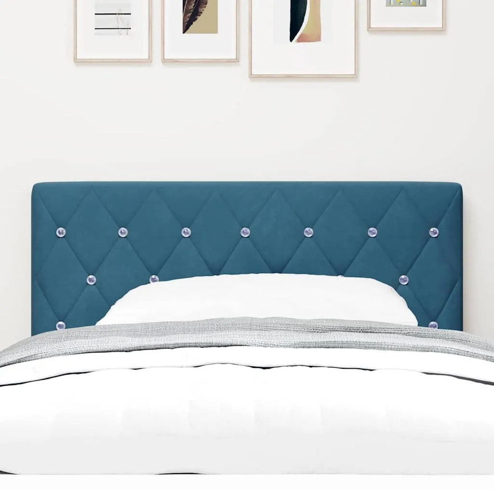 Cabeceira LED com Botão de Cristal, Almofadada Azul Escuro, 90 cm em V