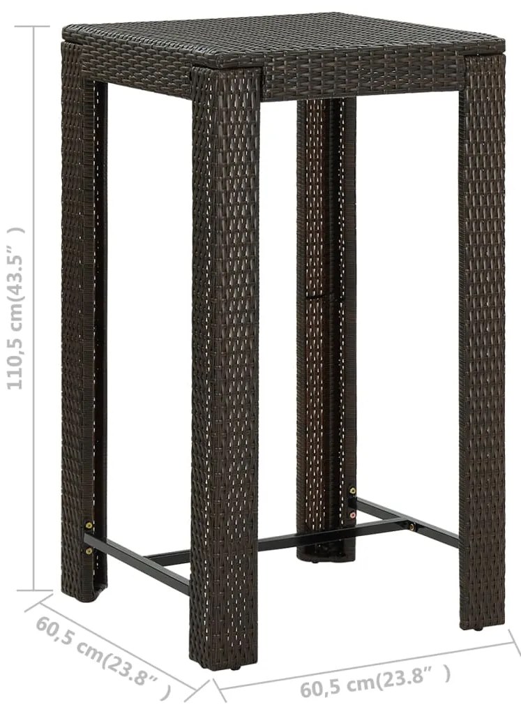 5 pcs conjunto bar exterior c/ apoio de braços vime PE castanho
