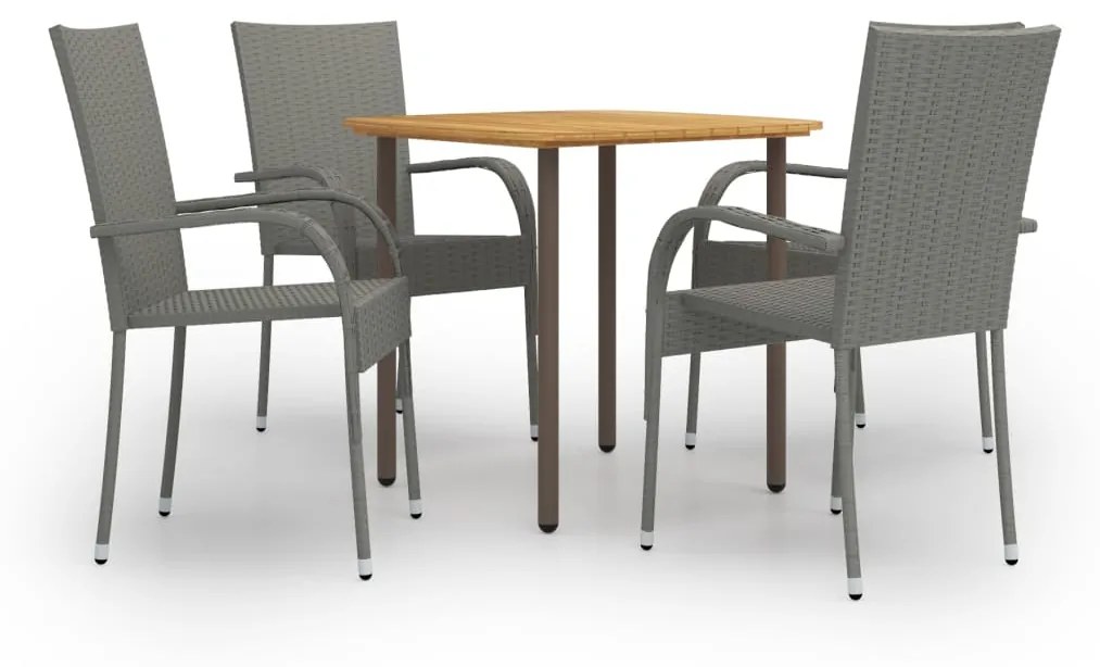 vidaXL 5 pcs conjunto de jantar para jardim vime PE cinzento