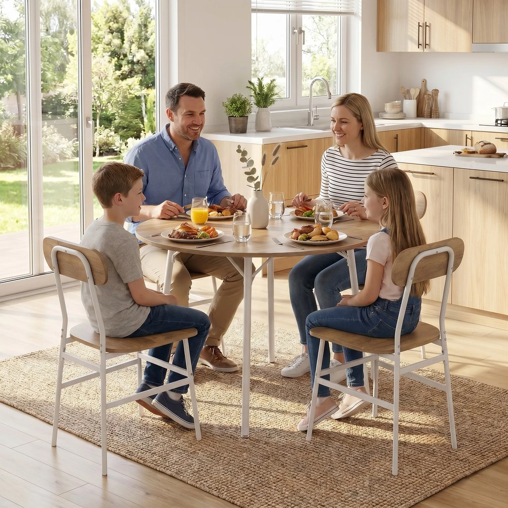 Conjunto de mesa de jantar com 4 cadeiras, mesa de cozinha para 4 pessoas, estrutura em metal, natural