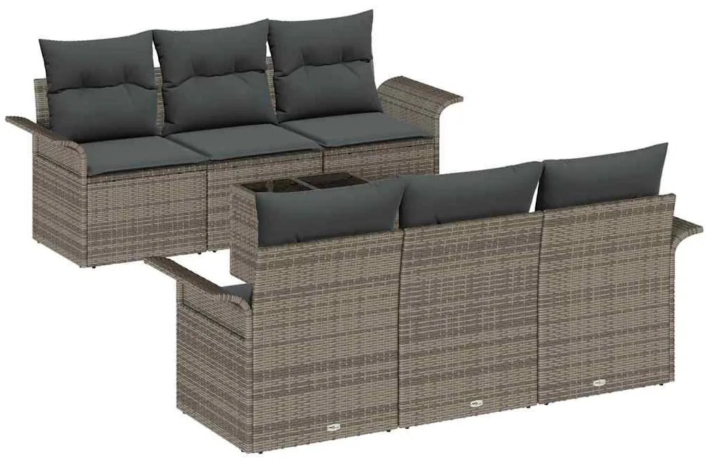 Conjunto de Sofá de Jardim 7 Peças com Almofadas Cinza Polyrattan