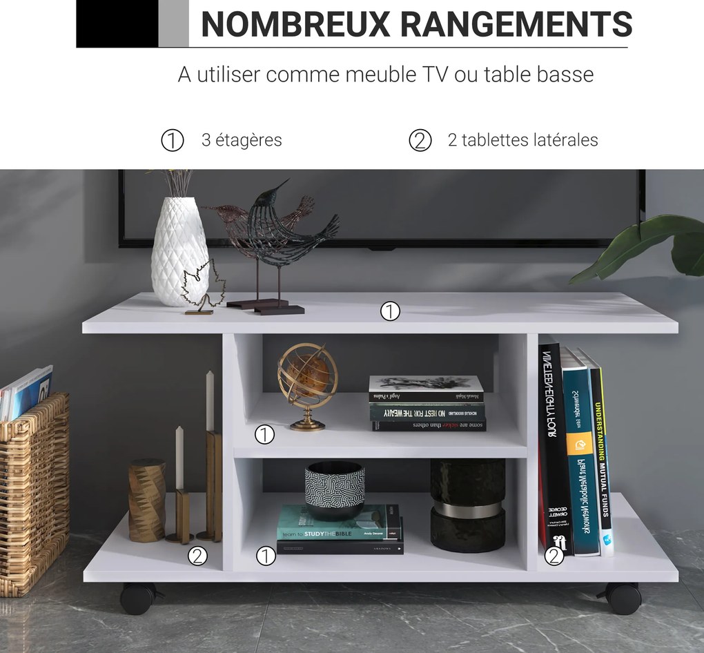 Móvel para televisão com rodas, para televisões até 42 polegadas, 80 x 40 x 40 cm, branco