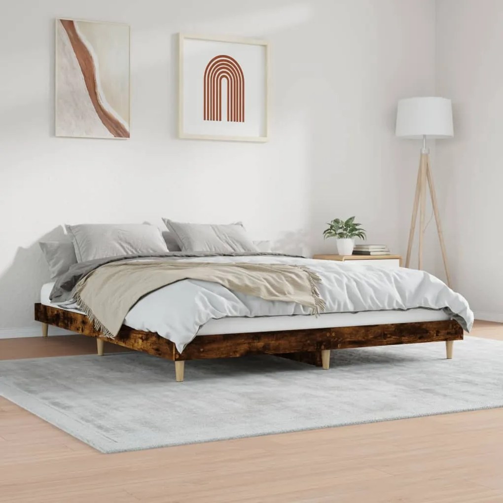 Estrutura de cama sem colchão 160x200 cm carvalho fumado
