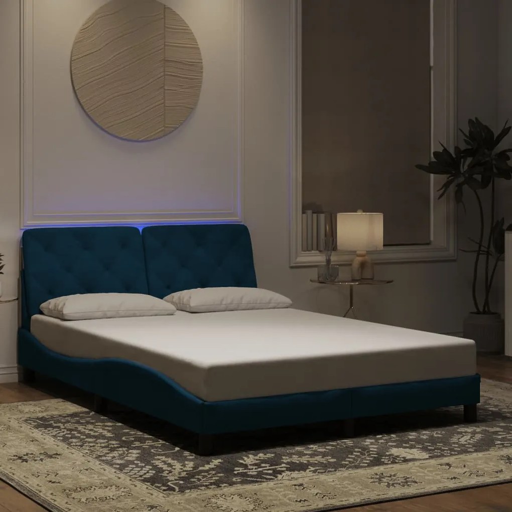 vidaXL Estrutura de cama com LED sem colchão 140x200 cm veludo azul
