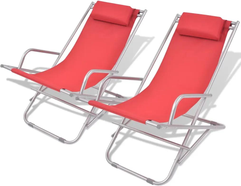 Cadeiras de jardim reclináveis 2 pcs aço vermelho