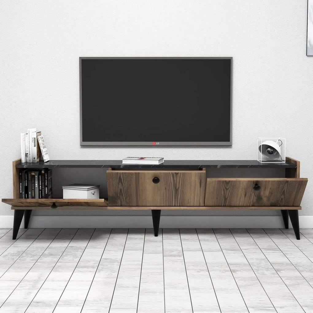 TV Stand Lidya – Nogueira e Mármore – 180x49x35 cm