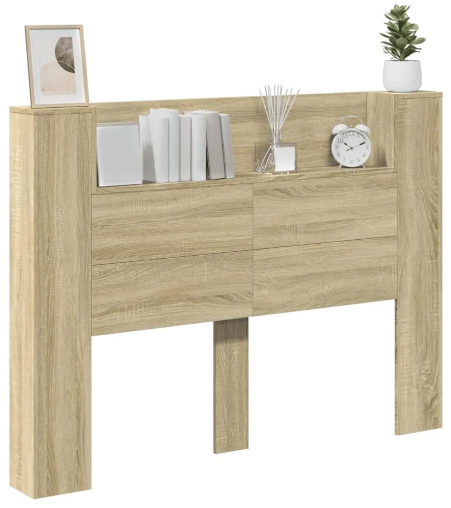 Armário cabeceira c/ luzes LED 140x16,5x103,5cm carvalho sonoma