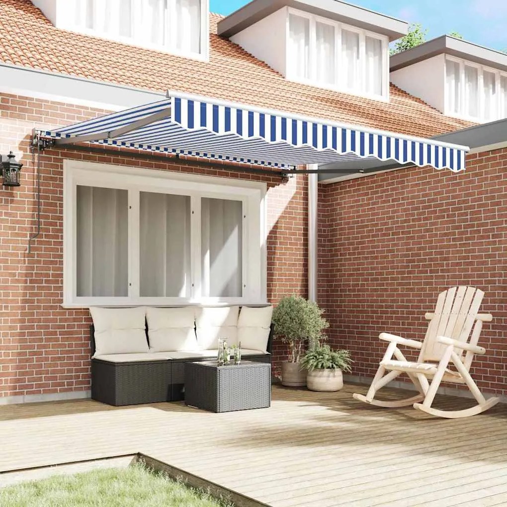 Toldo Retrátil Manual Azul e Branco 300x250 cm