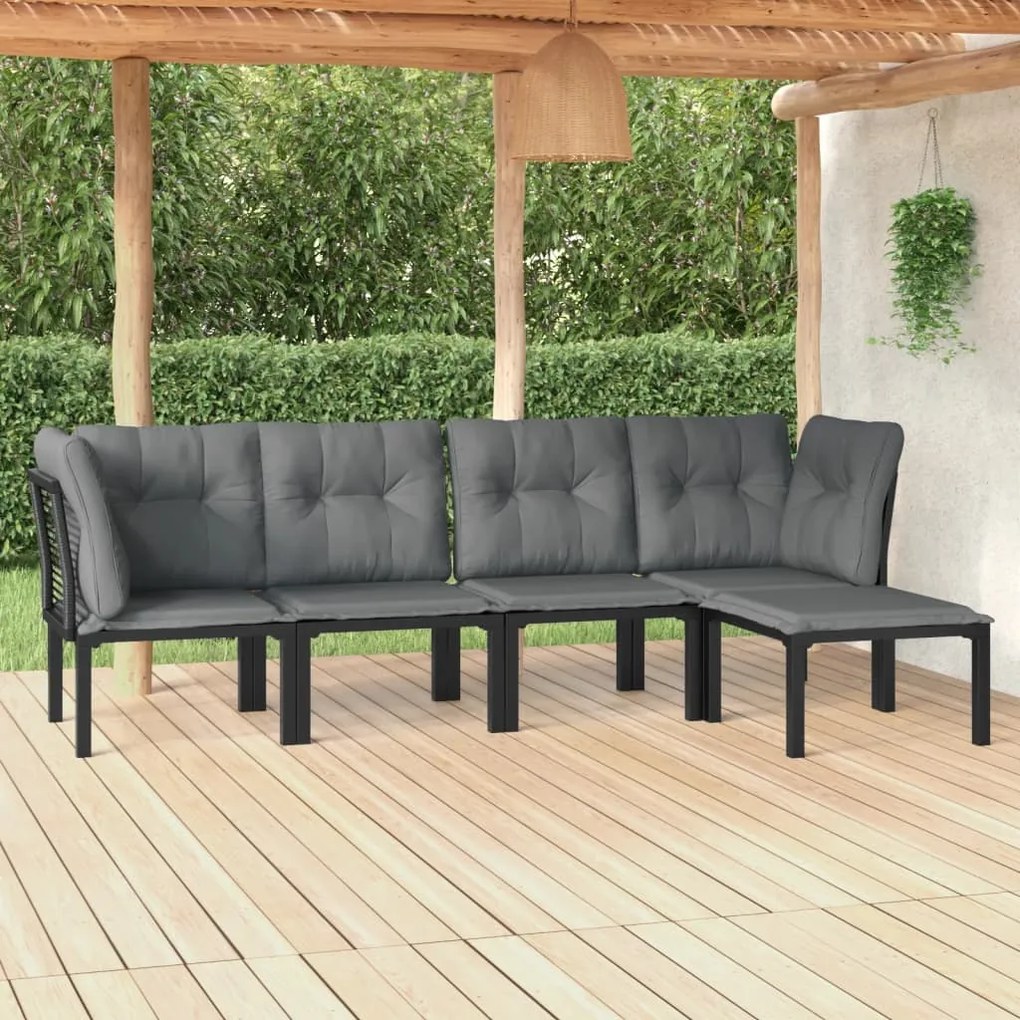 vidaXL 5 pcs conjunto lounge de jardim vime PE preto/cinzento
