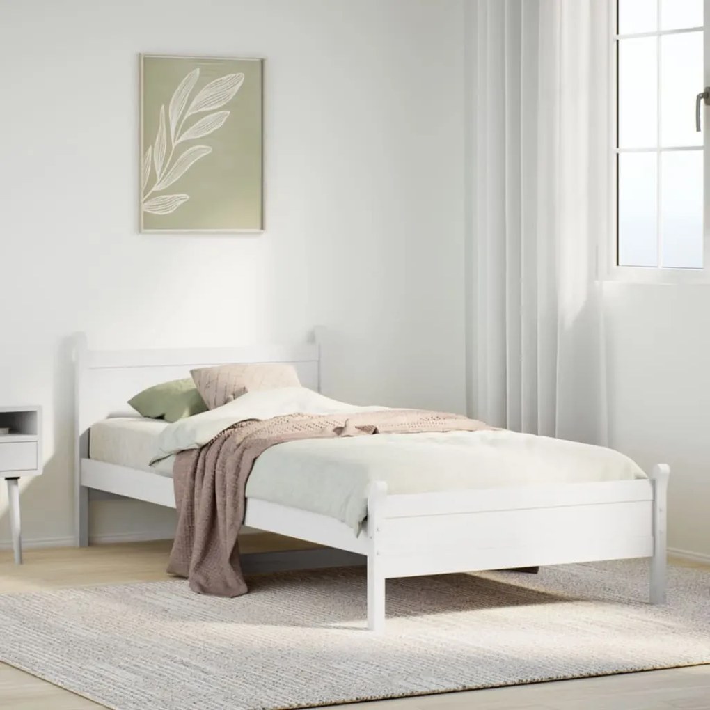 Cama sem colchão 75x190 cm madeira de pinho maciça branco