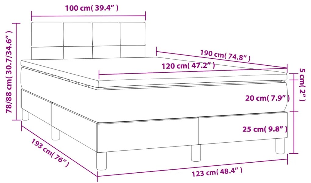 Cama boxspring com colchão 120x190 cm tecido cinzento-claro