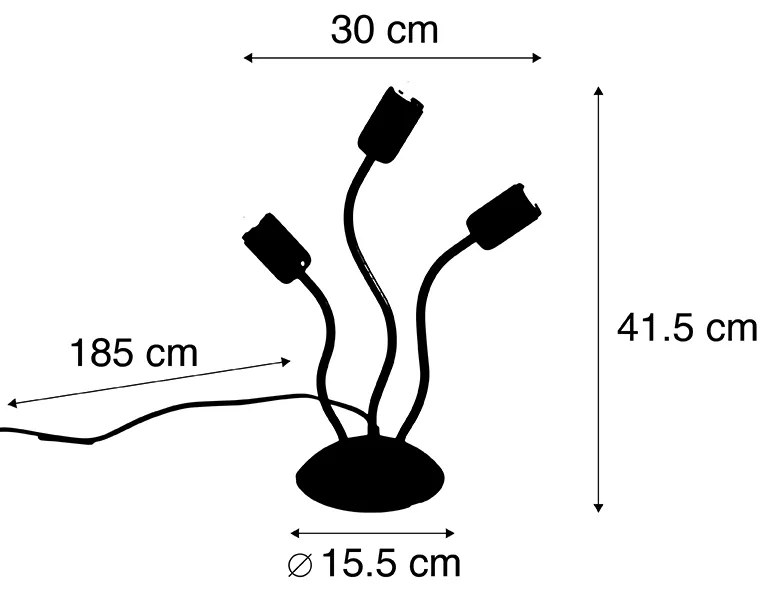 Candeeiro de mesa design preto 3 luzes - Wimme Design