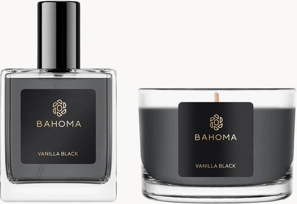 Ambientador em spray e vela perfumada Vanilla Black, conjunto de 2 (fresco, floral)