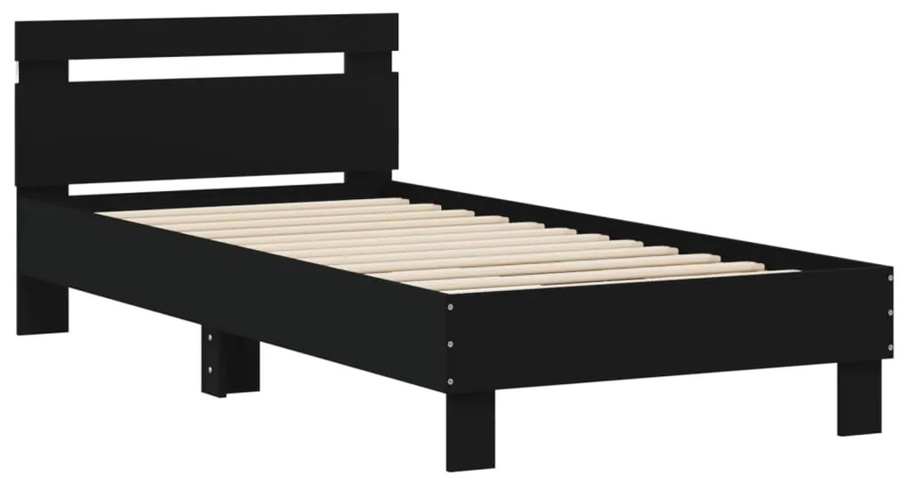 Estrutura de cama c/ cabeceira e luzes LED 90x190 cm preto