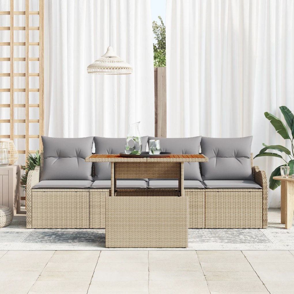 Conjunto de Sofás para Jardim vidaXL com Almofadas Bege e Rattan Polié