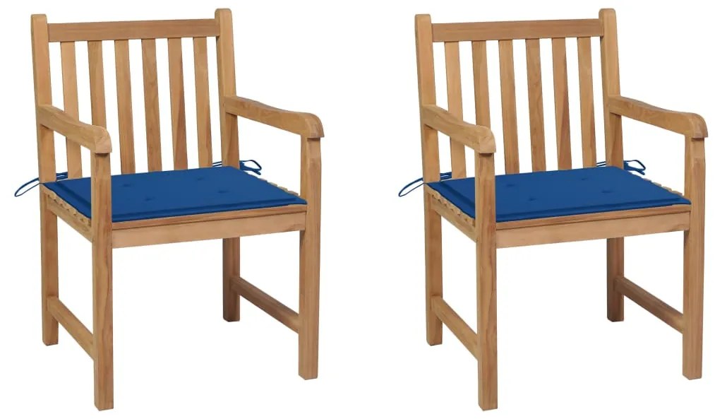 vidaXL Cadeiras de jardim c/ almofadões azul real 2 pcs teca maciça