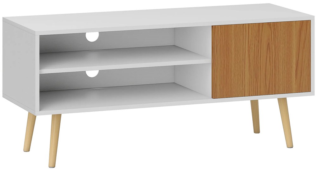 HOMCOM Móvel de TV com 2 Prateleiras de Armazenamento e Armário para Televisores até 55 Polegadas 110x40x50 cm Branco e Madeira | Aosom Portugal