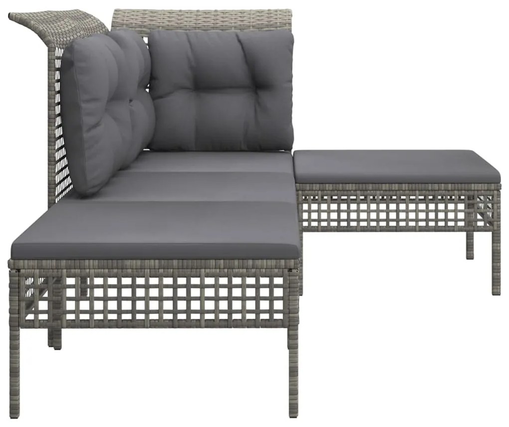 4 pcs conjunto lounge de jardim c/ almofadões vime PE cinzento
