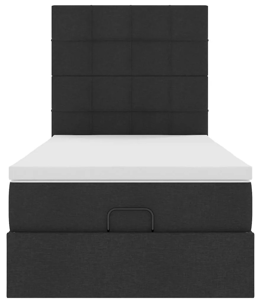 Estrutura de cama otomana com colchão preto tecido