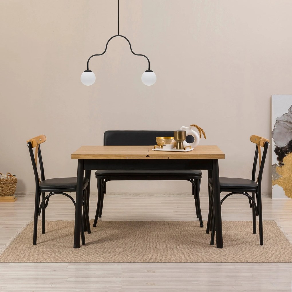 Conjunto de Mesa de Jantar Extensível e Cadeiras Oliver – Preto – Mesa