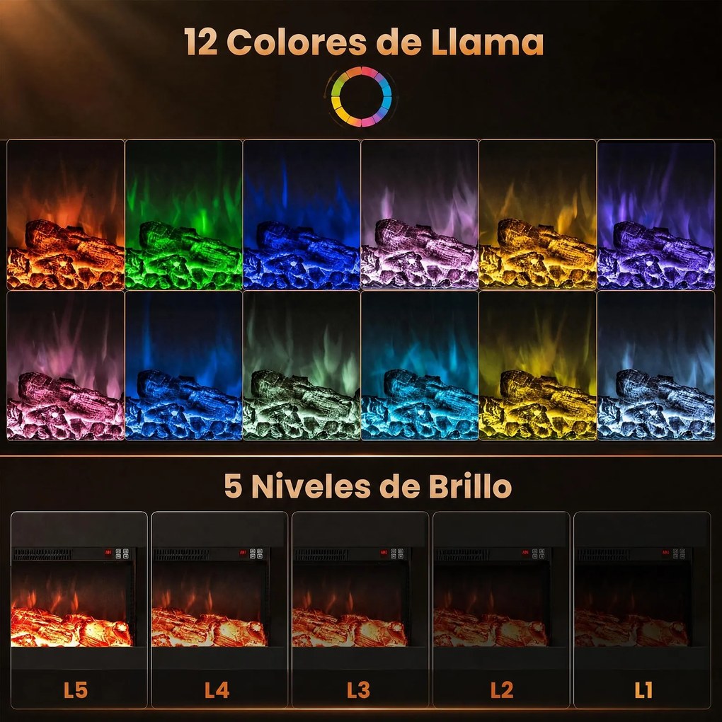 Lareira Elétrica de Parede com Vista de Três Lados, 152,4 x 20,6 x 41,8 cm, Controlo por Wi-Fi, Preto