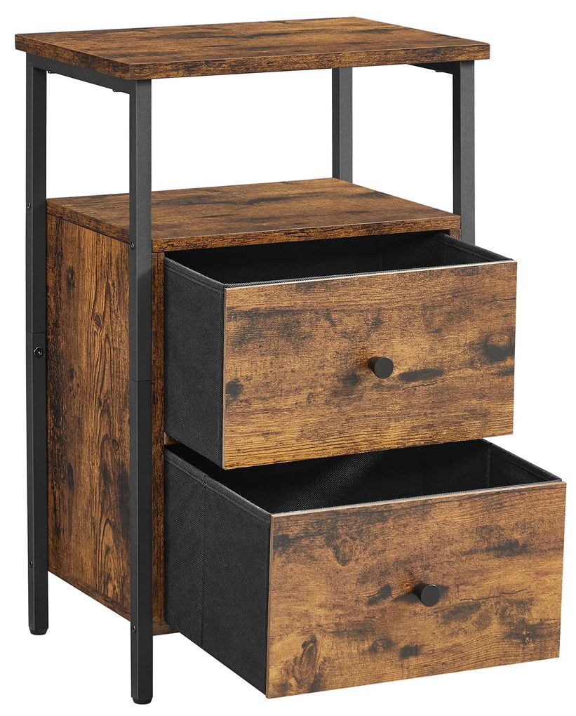 Mesa de cabeceira com gavetas e prateleira aberta | VASAGLE | 38 x 28 x 60 cm | preto|marrom | LET521B01.