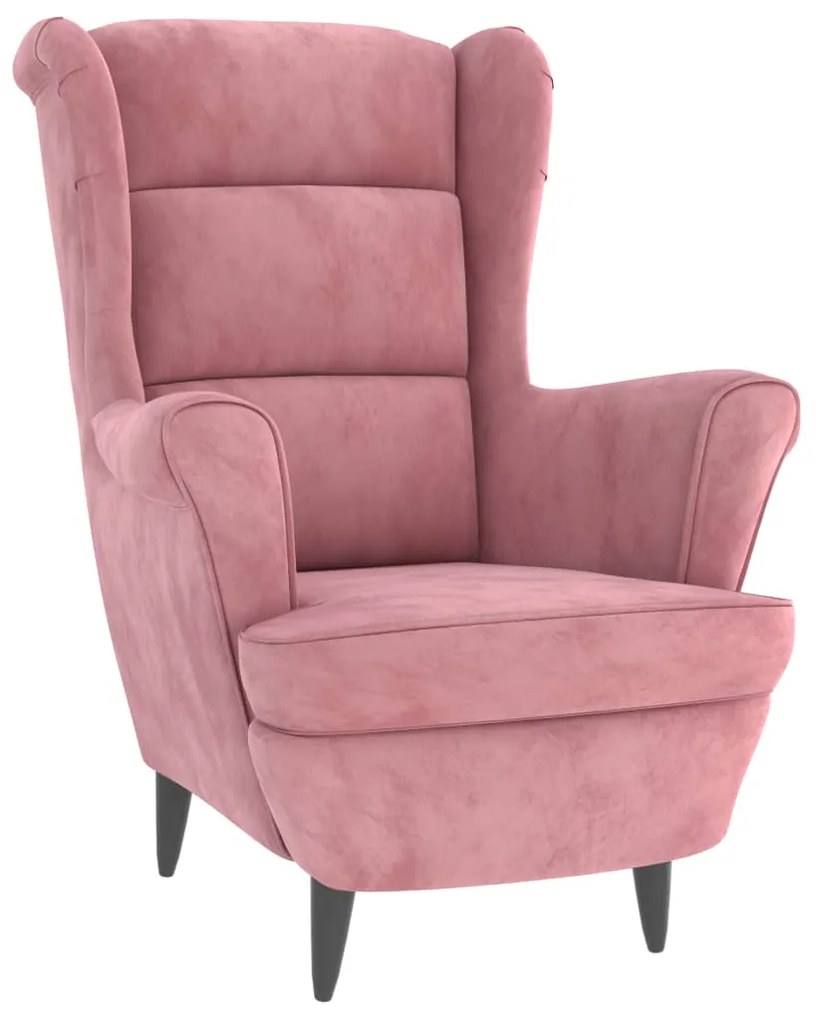 Poltrona de descanso com banco veludo rosa