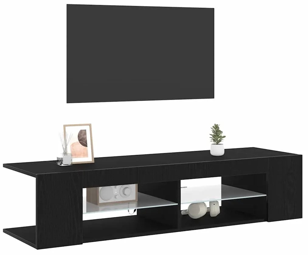 Estante de TV vidaXL com Luzes LED em Carvalho Preto 135x39x30cm em Ma