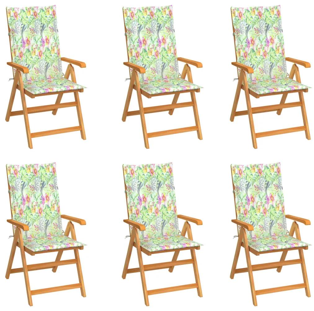 Cadeiras jardim c/ almofadões padrão folhas 6 pcs teca maciça