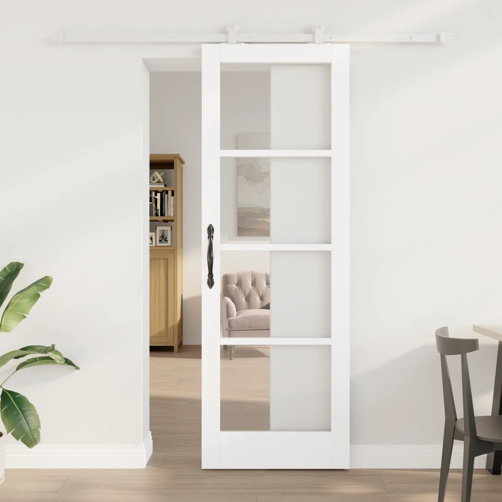 Porta Deslizante vidaXL com Kit de Hardware 'ORKDAL'Branco Madeira Maciça &amp; Vidro