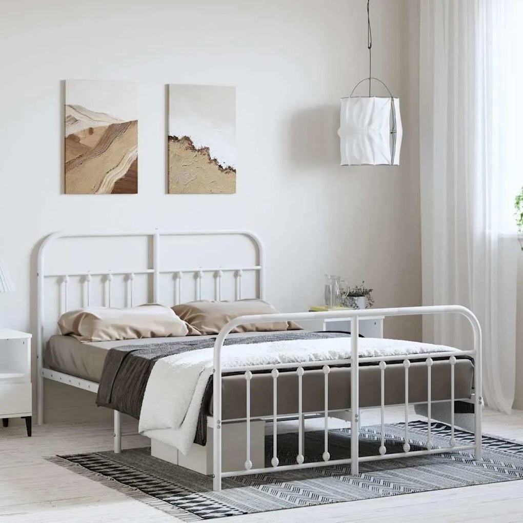 Estrutura de cama com cabeceira e pés 150x200 cm metal branco