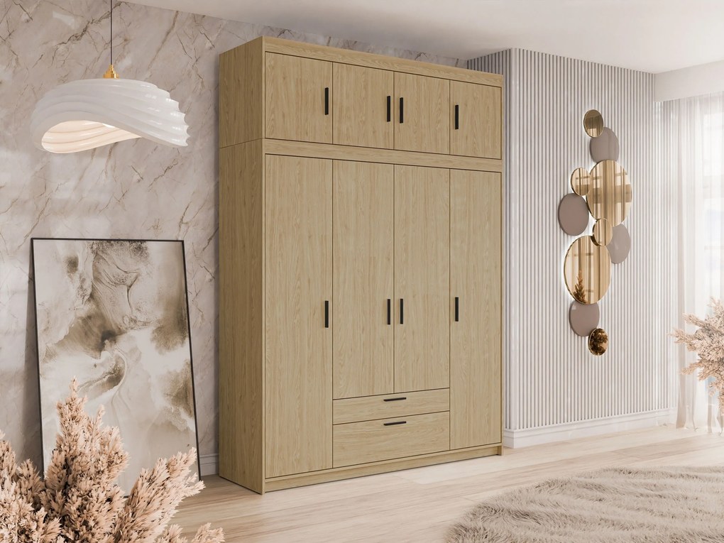 Roupeiro Novduni 106, Carvalho, 246x177x53cm, 178 kg, Portas para roupeiro: Com dobradiças, Número de prateleiras: 8, Número de prateleiras: 8