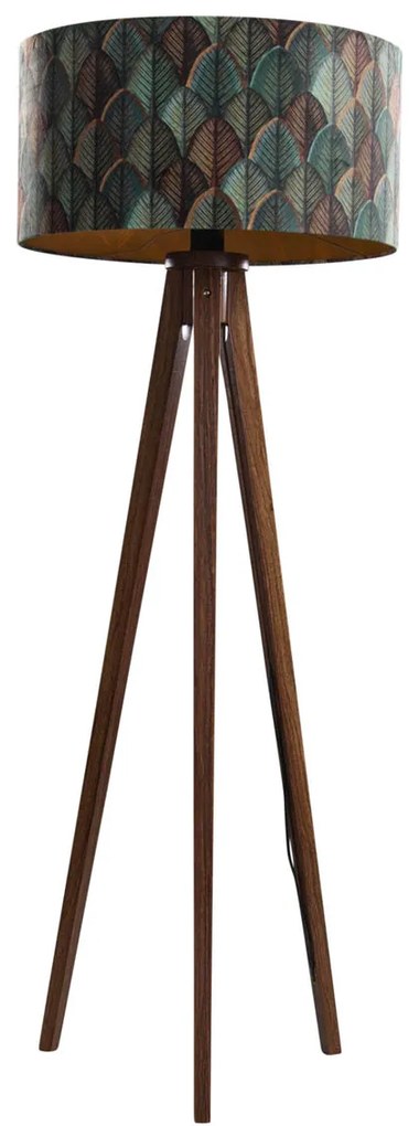 Candeeiro de Pé em Madeira de Noz com Abajur de Veludo e Design de Folhas 50cm - Tripod Classic Clássico / Antigo,Rústico