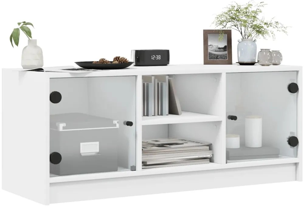 Móvel de TV c/ portas de vidro 102x37x42 cm branco