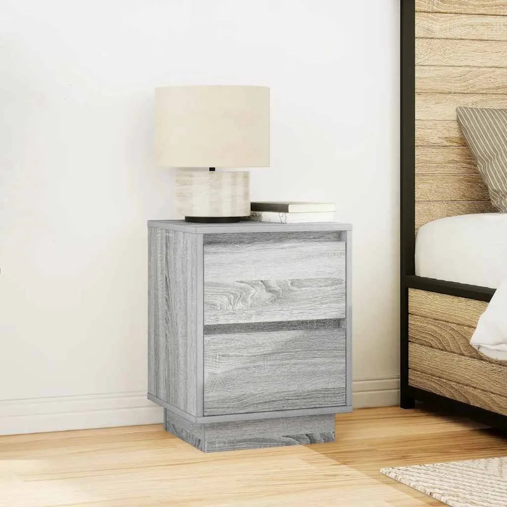 Mesas cabeceira c/ luzes LED 2 pcs 38x34x50 cm cinzento-sonoma
