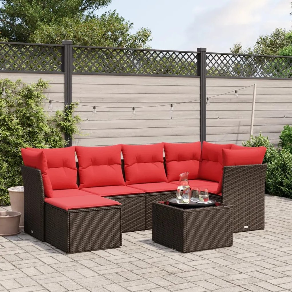 vidaXL 7 pcs conjunto de sofás jardim c/ almofadões vime PE castanho