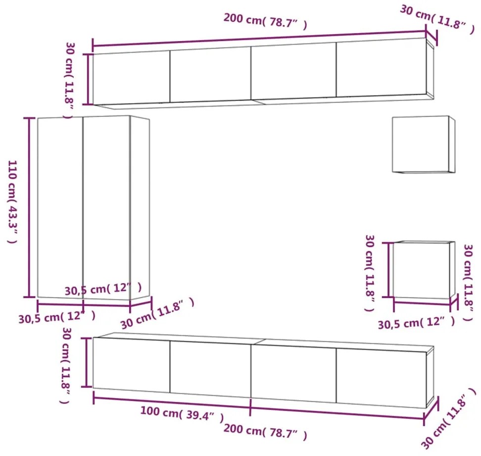 Conjunto móveis de TV 8 pcs madeira processada carvalho sonoma