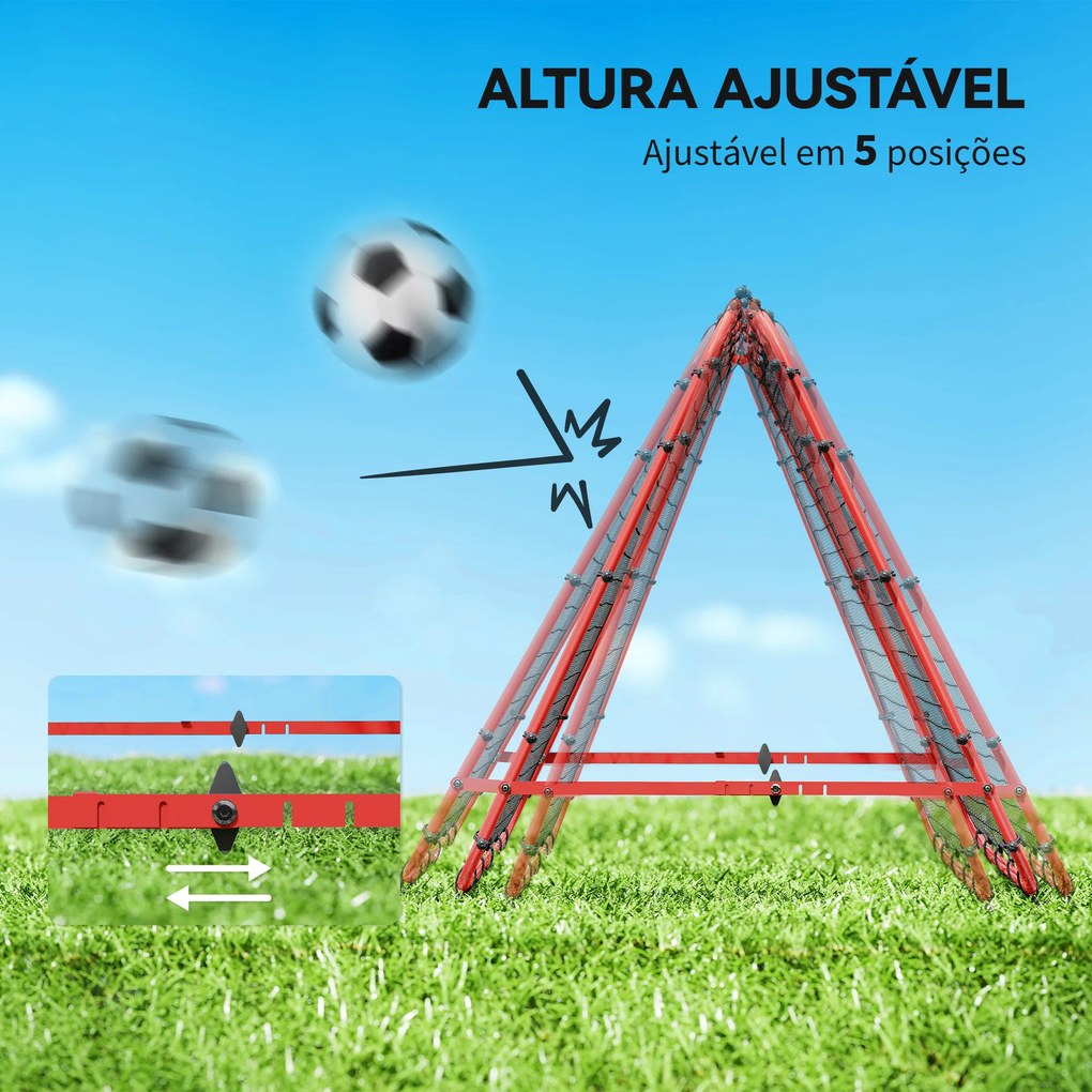 Rede de Rebote Dobrável para Treino Desportivo Ajustável em 5 Níveis de Ângulo com Tubo de Aço 100x95x90 cm Vermelho